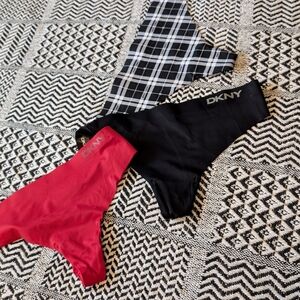 DKNY Plaid, Black, and Red Panties Trio